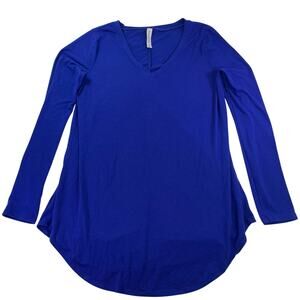 Zenana Premium Royal Blue V-Neck Long Sleeve Tunic Top Women's Medium